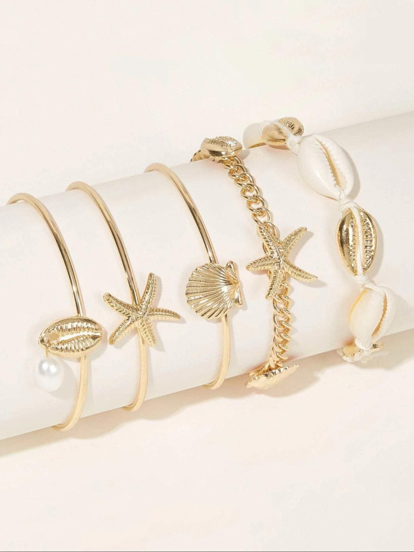 Fashionable Starfish & Shell Decorated Bracelet, Boho Style Jewelry for Women, Trendy All-match & Exquisite Jewelry for Birthday Gift, Bangles Bracelets Set, Stackable Bracelets, Fashion Chic Accessories