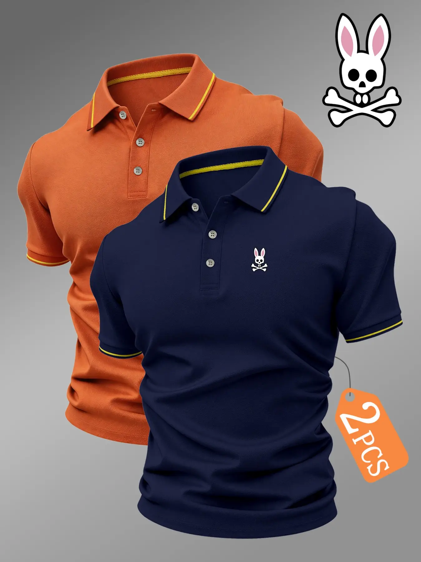 New Men's Golf Polo Shirt Set, Skull Rabbit Print, Collared Stretch Casual Breathable All-Season Comfortable Durable High-End Polo