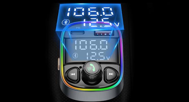 Bluetooth 5.4 Car Adapter, FM Transmitter with 42W Fast Charging (QC3.0/Type-C), Dual LED Display, HiFi Bass, Handsfree Calls, TF/USB Player & 7-Color Backlit