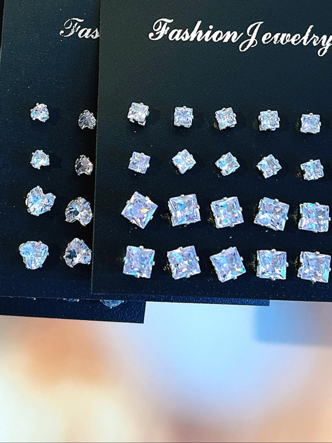 Simple Fashion Artificial Zircon Inlaid Stud Earrings, Heart & Geometric Design Earrings, Fashion Jewelry Accessories for Women & Men, Studs Earrings