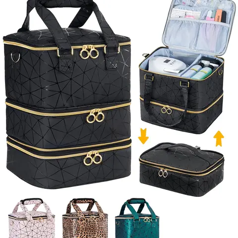Nail Polish Organizer Bag for 60 Bottles of Nail Polish & Nail Kit, Nail Supplies Organizer Case for Nail Techs, Makeup Organizer Pouch, Beauty Storage Pouch, Travel Cosmetic Bag, Cosmetics Bag, Cosmetic Travel Bags, Zip