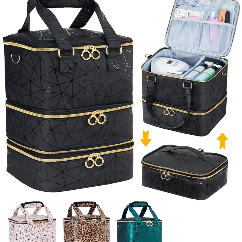 Nail Polish Organizer Bag for 60 Bottles of Nail Polish & Nail Kit, Nail Supplies Organizer Case for Nail Techs, Makeup Organizer Pouch, Beauty Storage Pouch, Travel Cosmetic Bag, Cosmetics Bag, Cosmetic Travel Bags, Zip