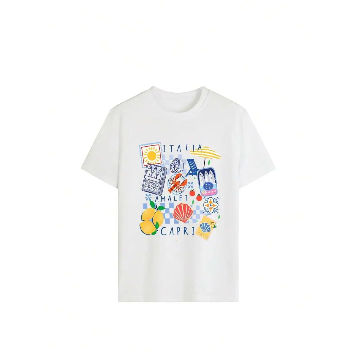Women's "European Summer" Aesthetic: Amalfi Capri Island Lemon Print T-Shirt. Vintage Italian Vacation Style Top. Fashionable Beach And Holiday Wear. Casual Whiteboutique tees,printed tee,Casual Street tee