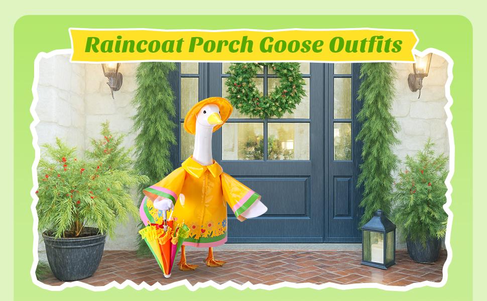 SUNDAY MIRTH 3 Pcs/Set Raincoat Porch Goose Outfits, Summer Lawn Goose Statue Raincoat Costume, Yard Goose Clothes Raincoats Umbrella Hat Outfit for 23" Statue Patio Garden Decoration