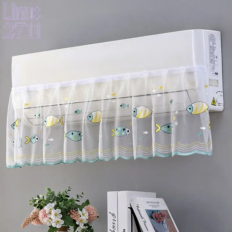 Cartoon Fish Embroidery Air Conditioner Wind Deflector Curtain Self Adhesive Baby Maternity Anti Direct Blowing AC Wind Shield Universal Hanging Split Aircon Cover