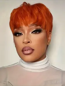 Straight Human Hair Wig for Women Pixie Cut Full Machine Made Wig 150% Density 6 Inch Wig Ideal for Daily Use and Special Occasions like Christmas and New Year Party
