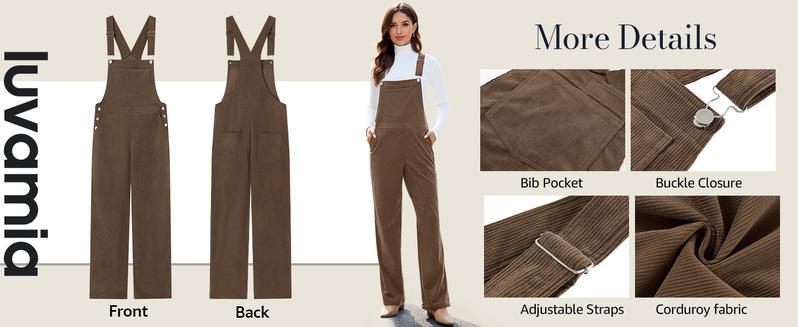 Luvamia Corduroy Overalls for Women Loose Fit Baggy Straight Casual Adjustable Straps Bib Jumpsuit with Pockets Basic Womenswear Soft Stretchy Fabric Luvamia Corduroy Overalls for Women Loose Fit Baggy Straight Casual Adjustable Straps Bib Jumpsuit with Pockets Basic Womenswear Soft Stretchy Fabric