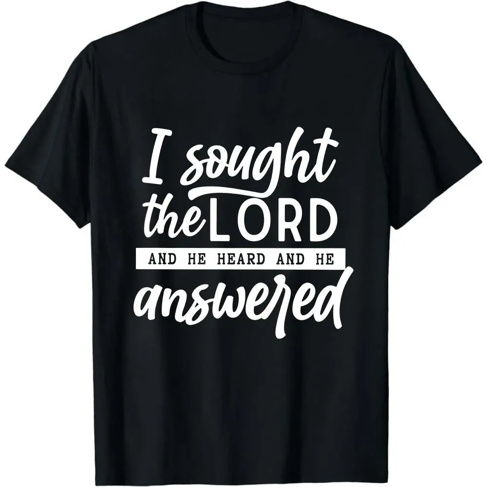 Men's 'I Sought the Lord' Scripture Graphic T-Shirt - 100% Cotton, Casual Short Sleeve, Stylish, Smooth, Elastic Ribbed Crew Neck, Seamless, Baggy, Foldable Knit Menswear Top
