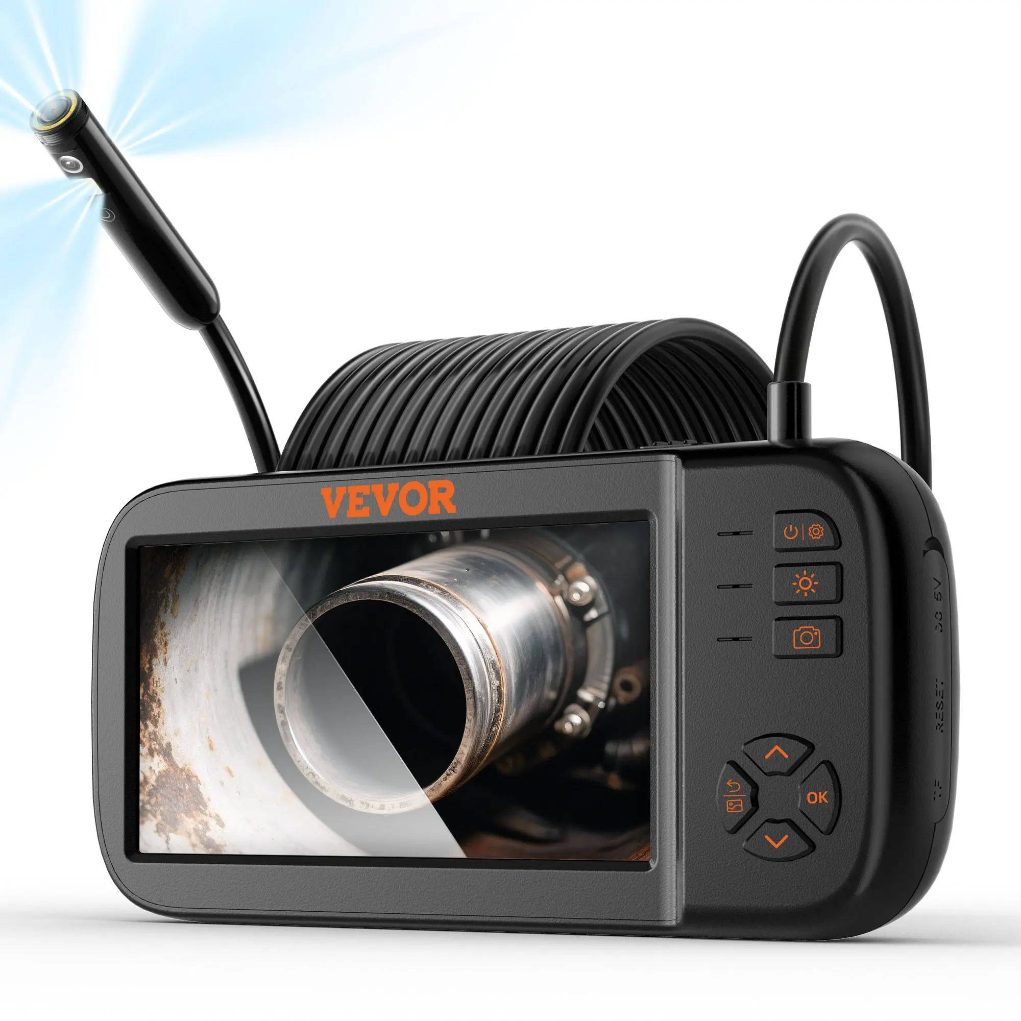 VEVOR Borescope Camera, Triple Lens Endoscope Camera with Light, 4.5" Screen 1080P Inspection Camera with 10 LED Light, IP67 Waterproof Drain Snake Camera for Auto, Plumbing (16.5FT Cable, 32GB Card)