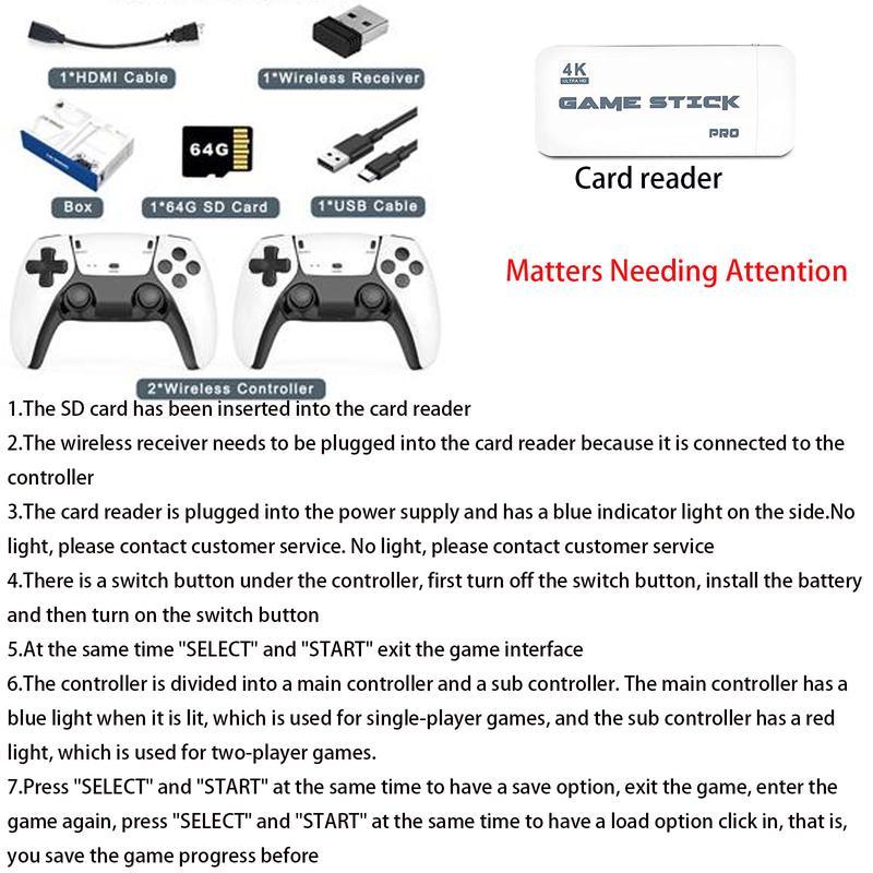 MMQ 4K HDMI Output 2-0000 Games Wireless Retro Game Console Stick with 2.4G Controllers & Built-in Nostalgic Games Emulators for HD TV - Electronic Gift Set Gaming Console Stick with Emulators plug fun party