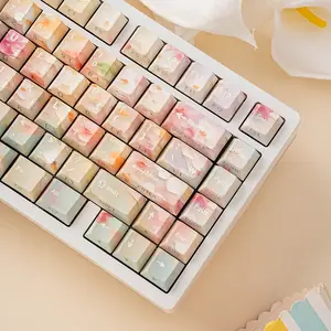 Garden Keycap Pbt 131 Keys, Original Height, 5-Sided Heat Transfer, Dual Color Injection, Double Shot Process, Side-lighted South-facing For Mechanical Keyboard, English German French Spanish