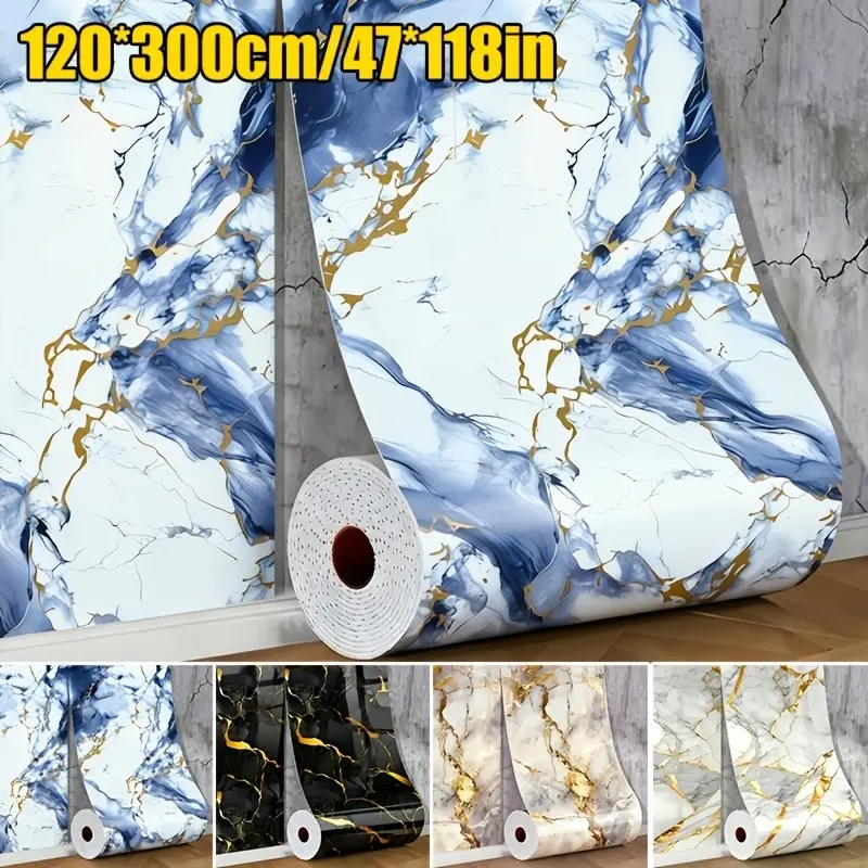 Large 3D Marble Wall Mural, Waterproof Oil-Proof Stain-Resistant Self-Adhesive Easy to Apply Wallpaper, Ideal for Kitchen Bathroom Living Room Decor