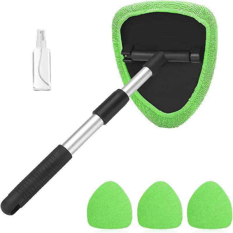 Car Windshield Cleaner Kit with Extendable Handle Squeegee Set & 3 Reusable Microfiber Pads for Interior & Exterior Glass Cleaning Essential Tool & Holiday Gift
