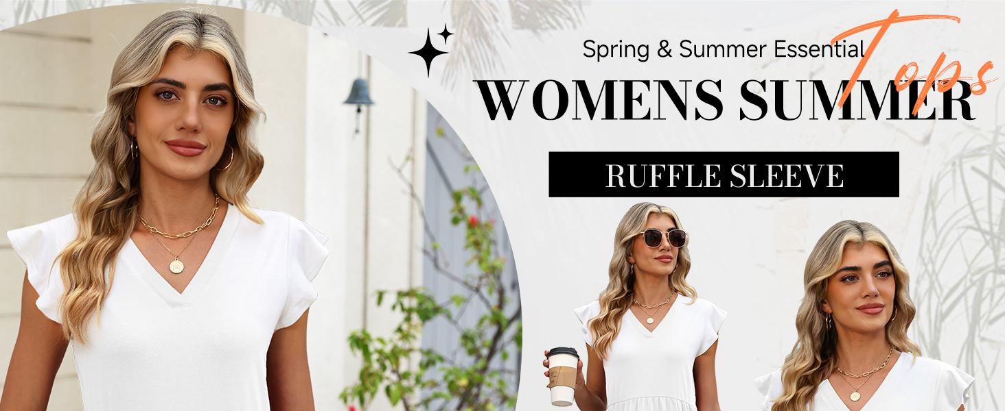 WIHOLL Womens Summer Tops 2026 Babydoll Shirts Ruffle Sleeve Spring Outfits Dressy Casual Blouses