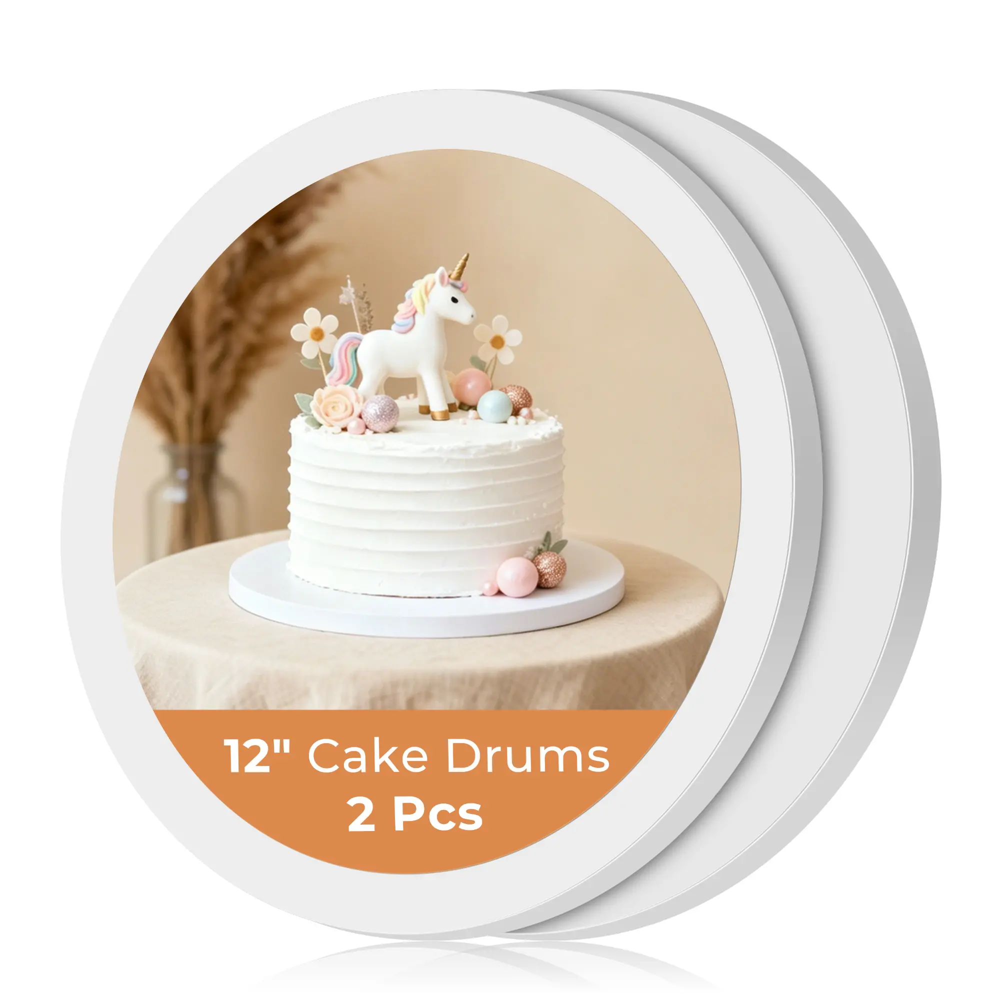 Kootek Cake Boards 12 Inch Round, 1/2 Inch Thick Cake Drum, Sturdy Corrugated Cardboard Base, Base para Pastel, White, 2 Pack