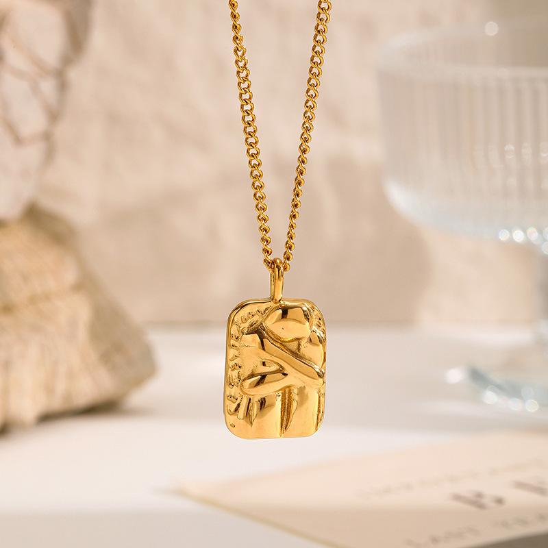 European and American embossed necklaces, niche luxury heart-shaped Cupid pendants, stainless steel sweater chains, vintage titanium steel accessories