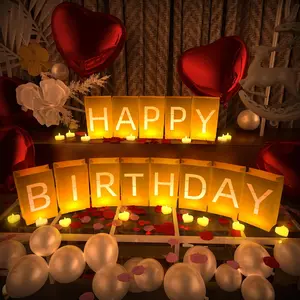 Happy Birthday Decorations Set, Including Light up Letters, Tea Lights Candles, Latex Balloons, Aluminum Balloons, Rose Petals, Surprise Banner for Men Women Birthday Festival Party