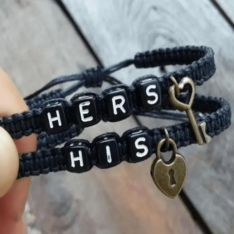 2pcs Polyester Key Lock Bracelet Preppy Style Jewelry for Couples Lovers Gift