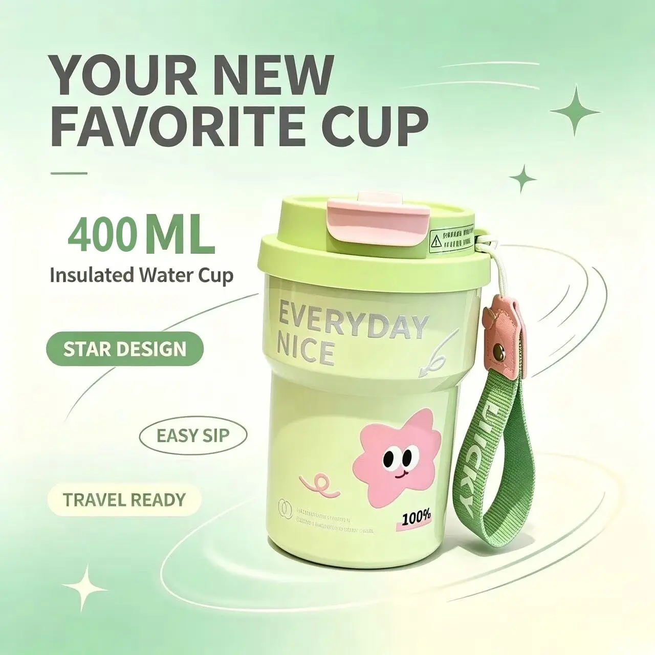 1 Pack Cute Coffee Mugs 400ML, Insulated Travel Tumbler Set, Leakproof Cup for Women, Everyday Nice Gift, Collect All Colors