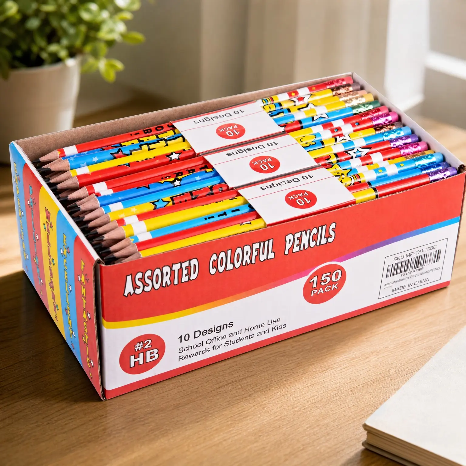 Assorted Colorful Incentive Pencils, #2 HB, 150 Pack, 10 Designs | Cute Fun Bulk Pencils for Kids, Kindergarten & School Classroom