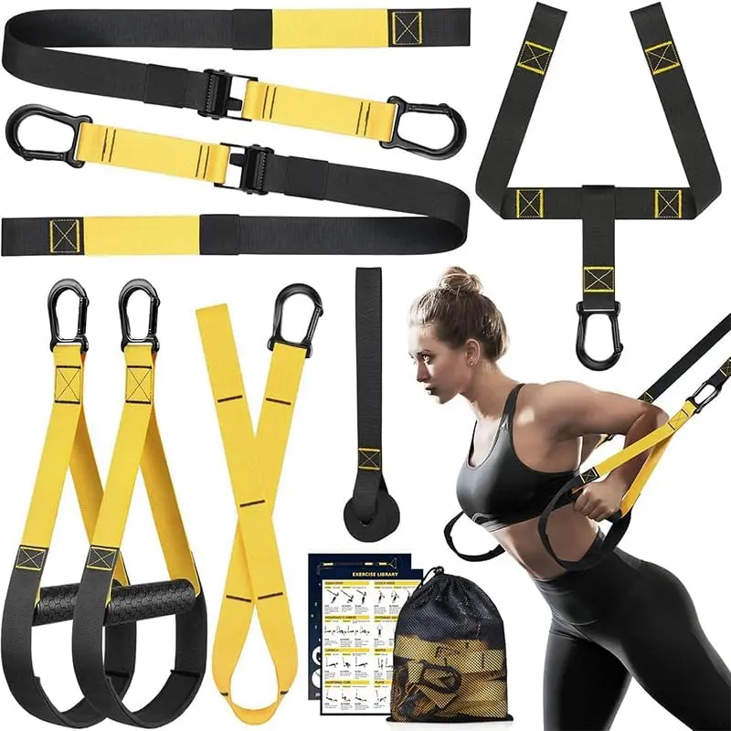 SportIQ P3 Pro Suspension Trainer Straps, Home Resistance Training Kit, Total Body Workout, Portable and Lightweight, Door Anchor and Carrying Bag for Home Gym