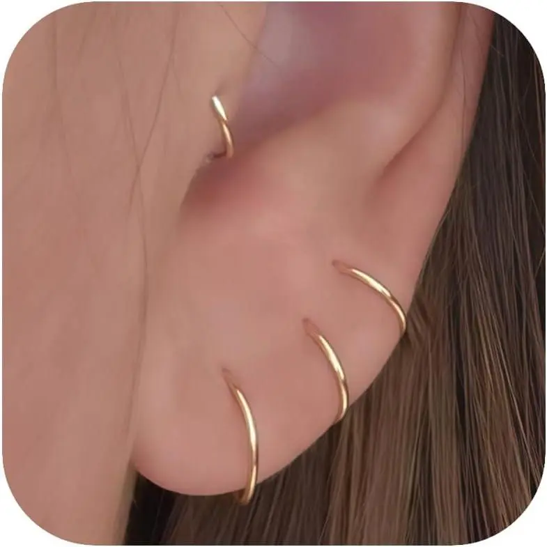 20 count Small  Huggie Hoop Earrings Women Thin  Cartilage Earring Set | 20G Wire No Clasp, Ultra Lightweight, Mini Pack,  ,  Ears, Stack, Non Tarnish