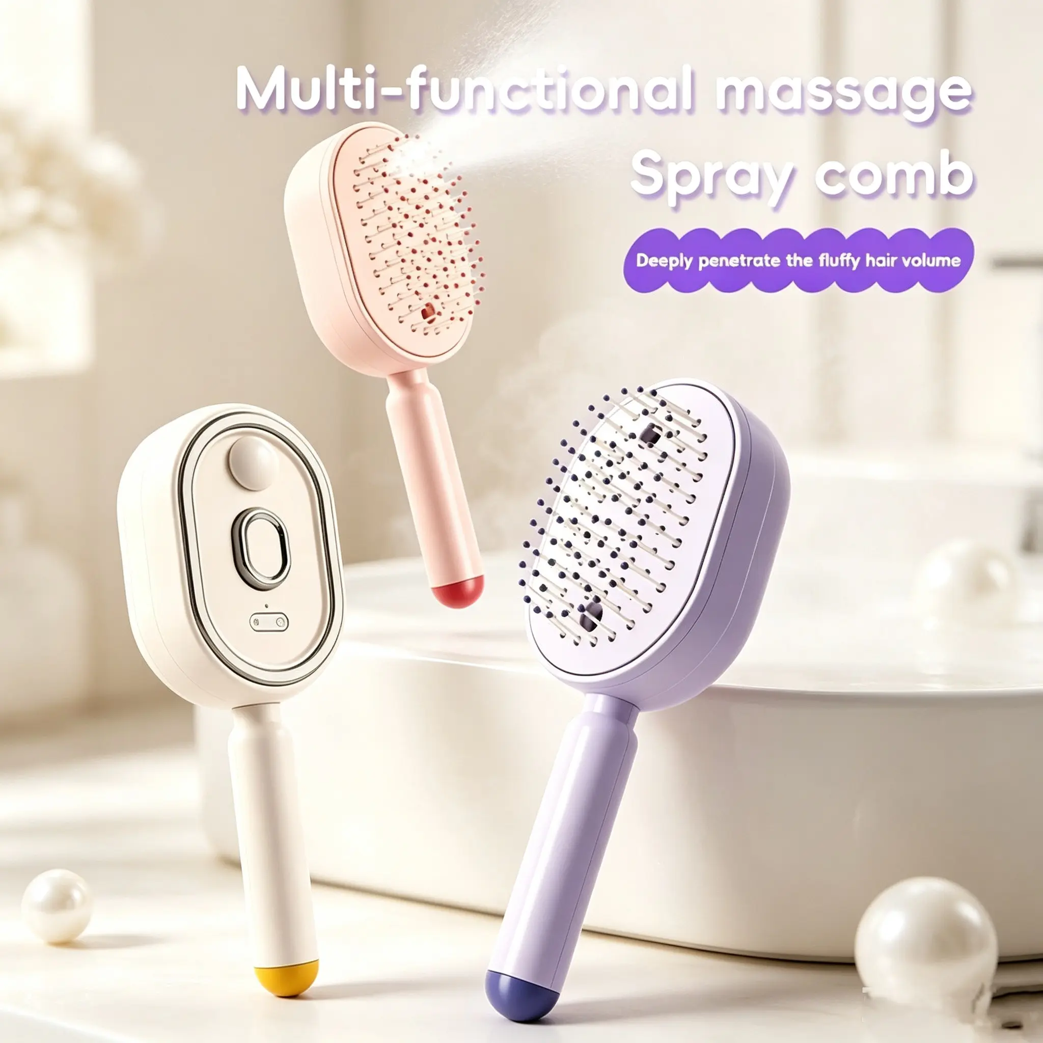 Electric Spray Essential Oil Hair Comb, Self-Cleaning Massage Brush, Anti-Static Smooth Hair Comb, Women's Volumizing Hair Care Tool