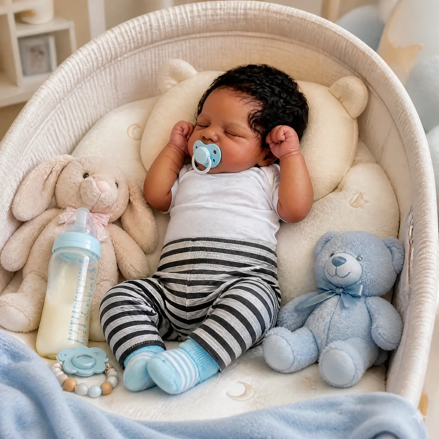 Black Reborn Baby Dolls Boy, 18 in Realistic Baby Doll, African American Newborn Baby, Silicone Baby Doll, Black Reborn Dolls Cloth Body with Accessories