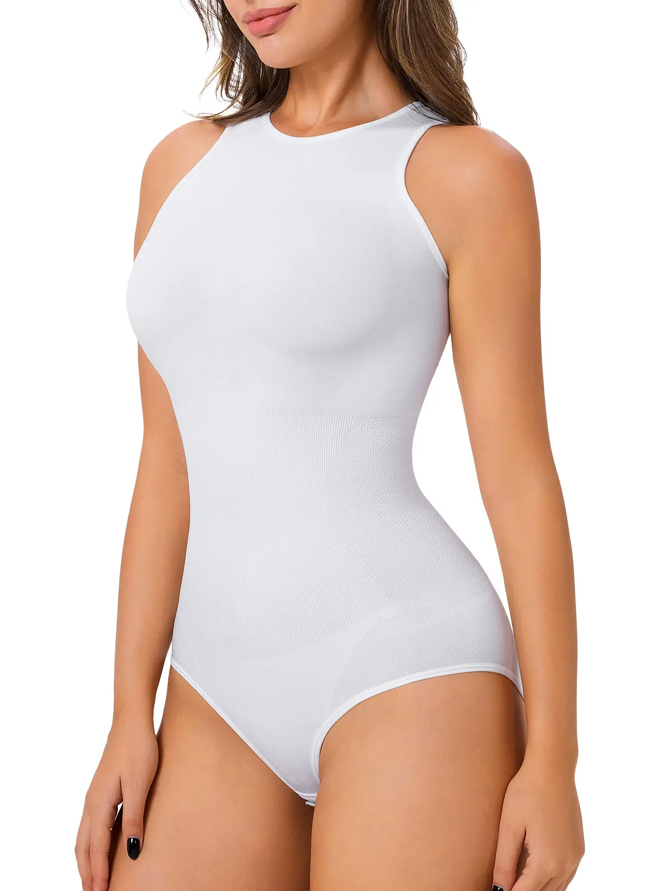 Sexy Ribbed Racing Vest Bodysuit Underwear High Neck Sleeveless Back Support Seamless Knit High Stretch Easy Wear All Seasons