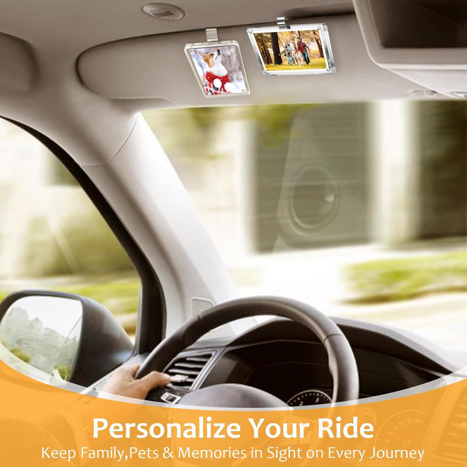 1/2Pcs Car Picture Holder for Sun Visor Magnetic 2.36"x3.5" Clear Acrylic Photo Clip Horizontal Vertical Display Perfect for Polaroid Go Instax Mini Drive Safe Gift
