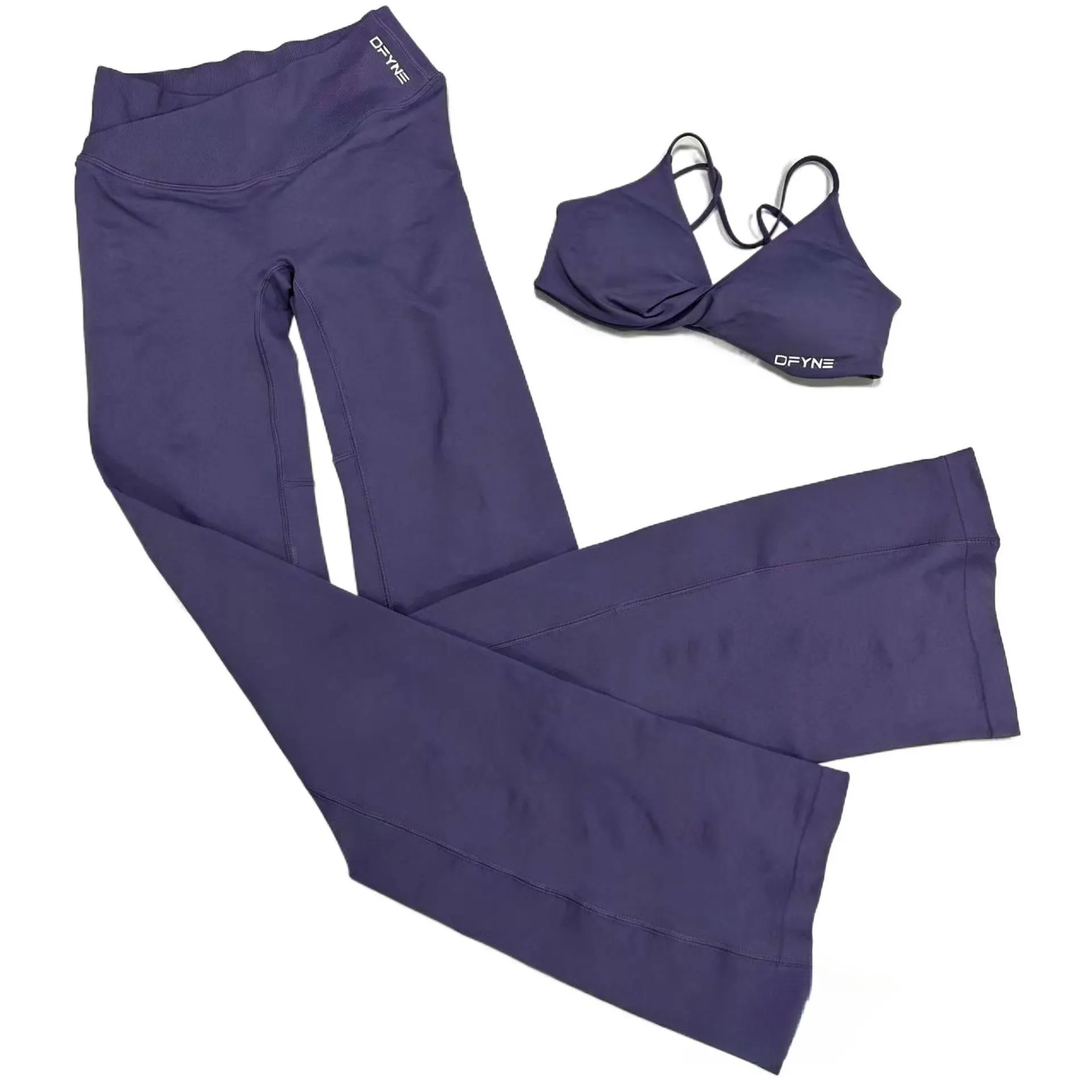 DFYNE Twisted Cami Sports Bra & Leggings Set - Matte Fabric Padded Gym Yoga Outfit