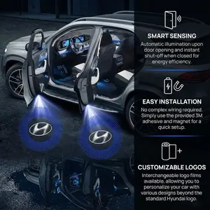 2Pcs Wireless No Drill LED Door Puddle Lights, Welcome Courtesy Projector Lamp Car Welcome Lights Fit for Hyundai Elantra Sonata Tucson Santa Fe Palisade Kona