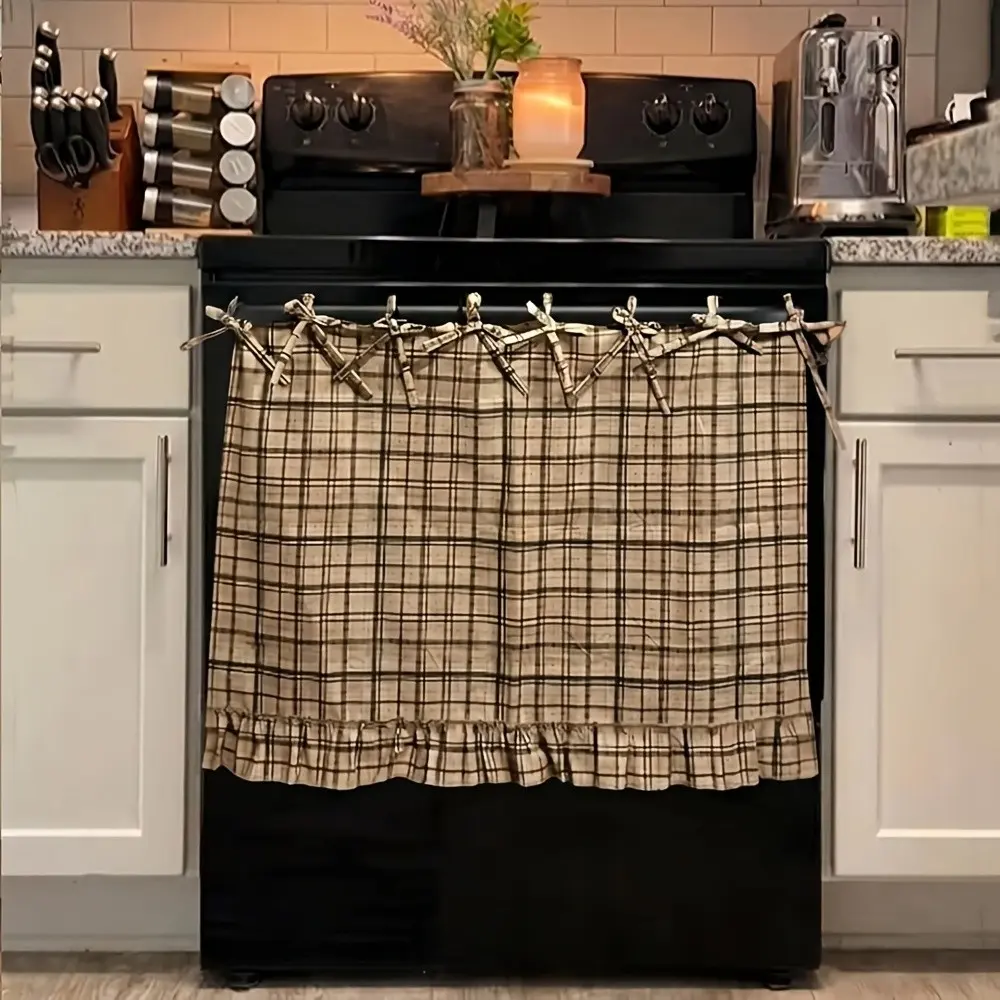 Rustic Style Oven Cover with Lace Trim and Tie, Vintage Home Decor, Dustproof Cover, Dust Protector for Oven, Dishwasher, Washer, Kitchen Accessories