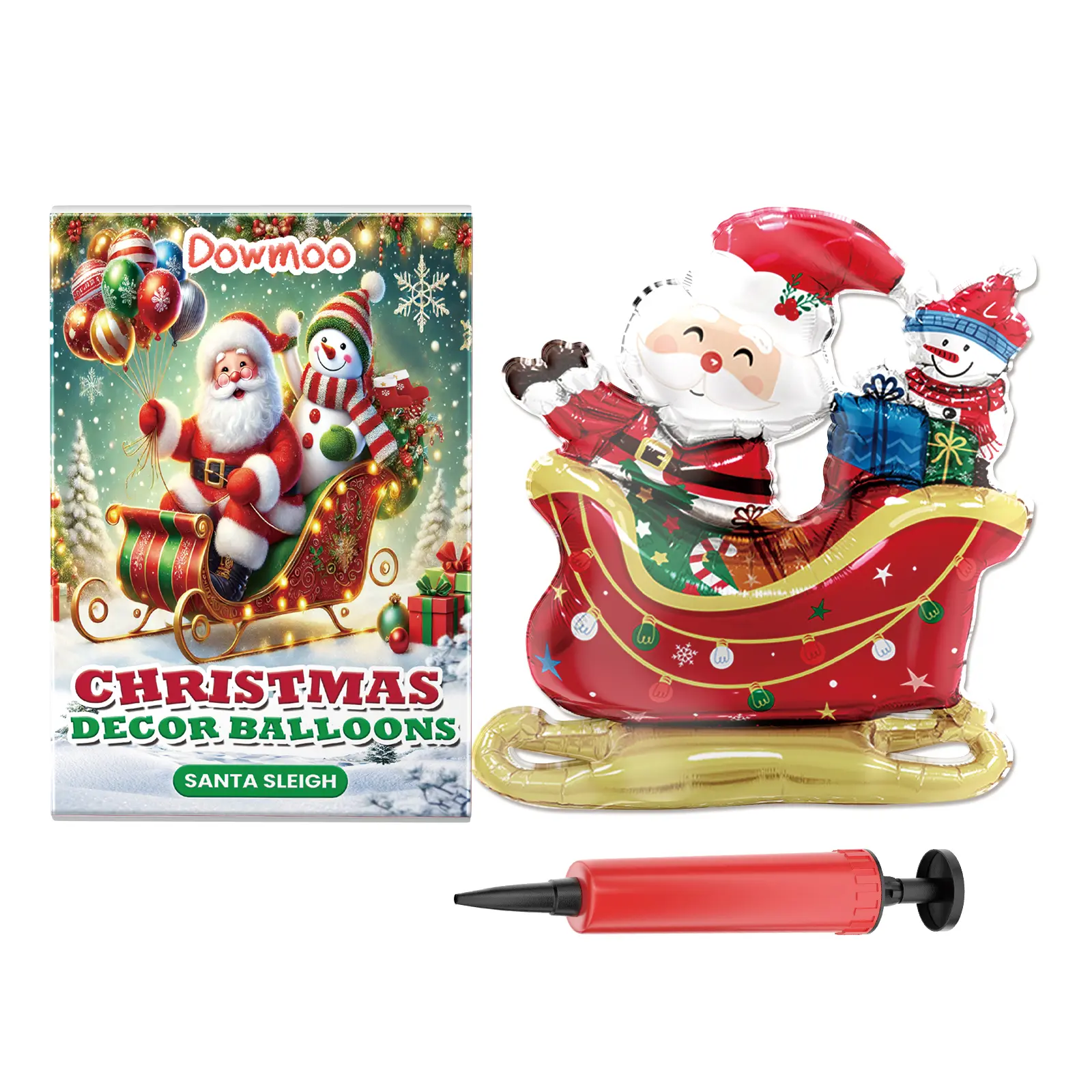 Dowmoo Christmas Standing Foil Balloon Set with Pump and Tape, Classic Shapes (Santa Claus, Reindeer, Christmas Tree) - Indoor Outdoor Xmas Party Decor Atmosphere Layout Supplies