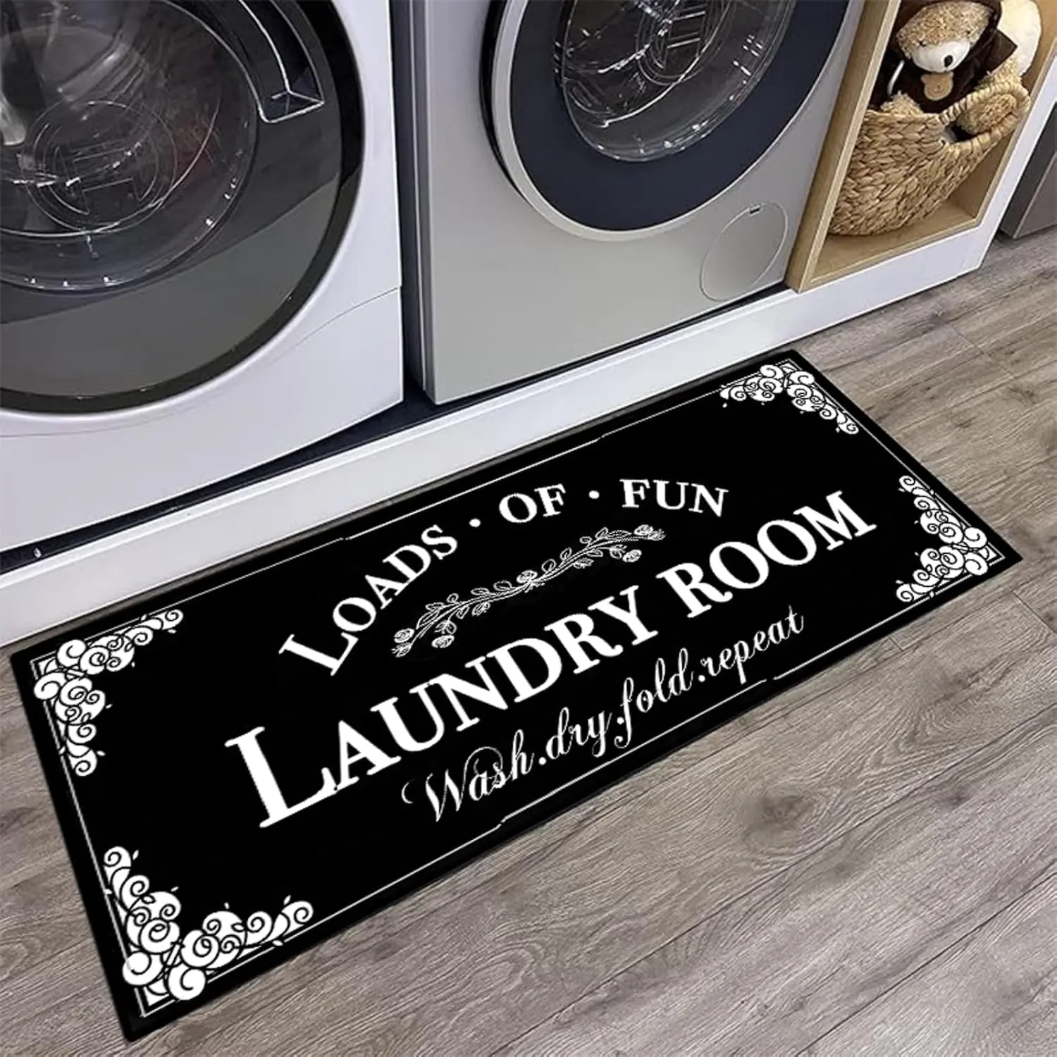 Velvet Laundry Room Rug Runner - Decor Washable Rug for Mudroom, Kitchen, Washer Area, 17"x47" Towels-Compatible Farmhouse Floor Mat