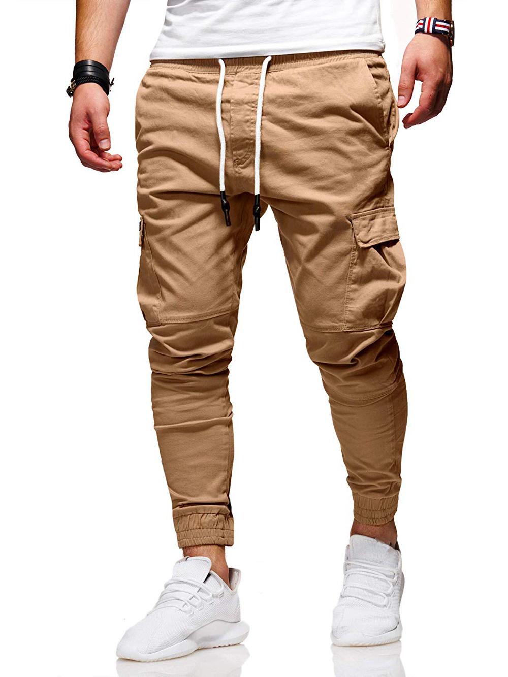 Manfinity Men's Jogging Pants with Adjustable Drawstring Waist and Cargo Pockets, Grey, Autumn