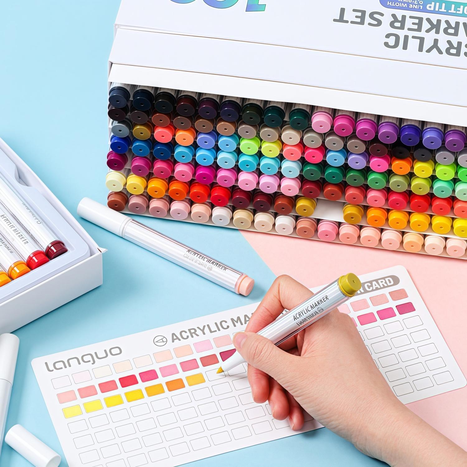 Acrylic Marker Pen Set, 126/72/54/36 Colors Soft Brush Acrylic Markers Set, Waterproof Pen, Soft Brush Nib for Glass Stone Metal Wood Plastic Paper, Acrylic Paint Pens