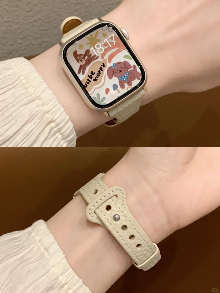 Genuine Leather Lychee-Grain Watch Band for Women — Compatible with Apple Watch (iWatch) Series 1–10 — Premium Look & Feel