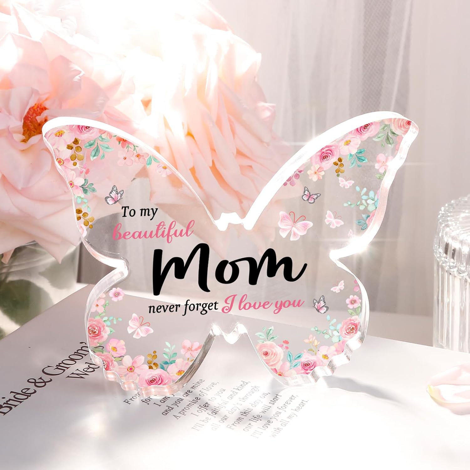 Gifts for Mom, Unique Mom Christmas Gift - 5x3.8x0.5 Inch Butterfly-Shaped Acrylic Plaque Keepsake - Mothers Day Birthday Valentines Day Christmas Gift for Mom from Daughter Son