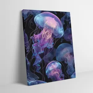 Bioluminescent Jellyfish Cyberpunk Neon Ocean Adult Fans Mid-century Modern Black Flash manga wall Decor Y2k y3k 2000s 1980S Cinematic Fantasy Sci-Fi Wall Art for Gamer Den Bedroom Aesthetic