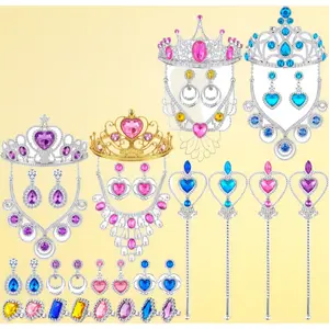 Princess Jewelry Set for Girls 4-6 – Plastic Crown & Dress-Up Costume Accessories, Birthday Party Favors, Pretend Play Tiara Jewelry for Little Girls
