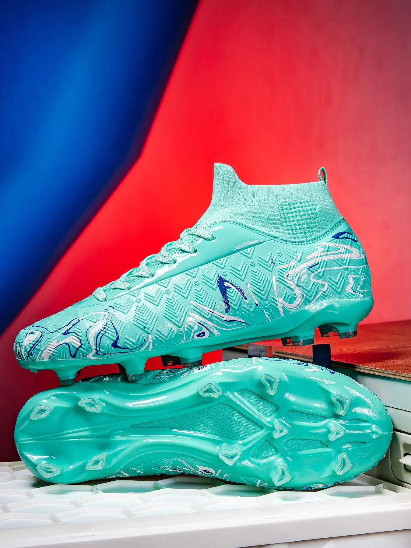 Unisex High-Top Soccer Shoes, Sports Football Shoes, Anti-Slip Durable PU Leather, Ag Cleats, Ideal for Mud and Short Grass Fields, Men's & Women's Football Boots
