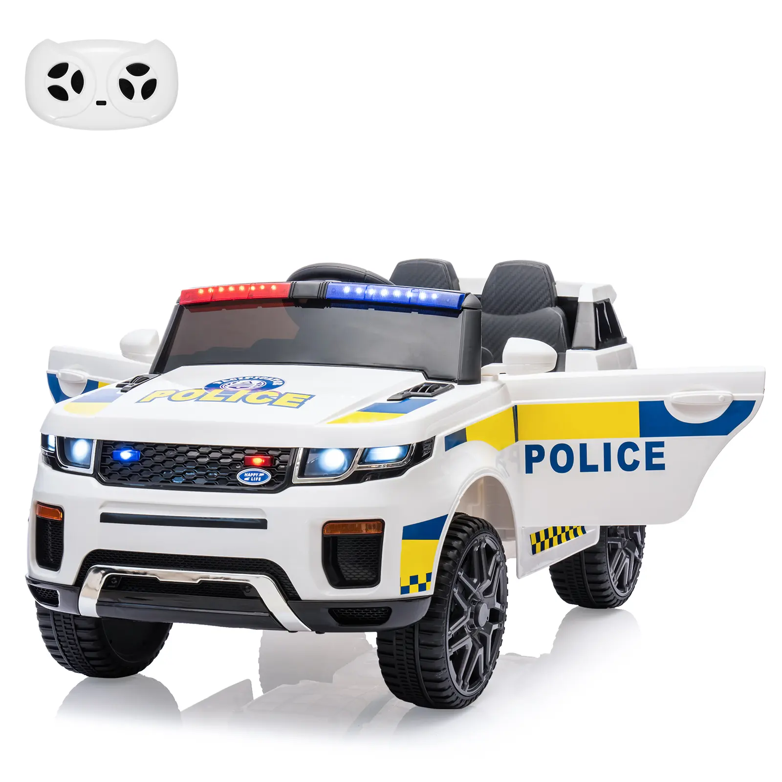 12V Kids Ride On Police Car – Electric Toy Vehicle with Remote Control, Intercom, Flashing LED Lights, Handle, Spring Suspension, Music – Battery Powered Car
