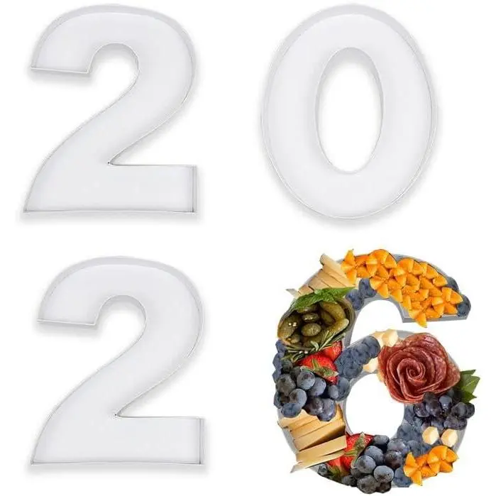 2026 Theme Graduation Decorations Set, Durable 12-inch Fillable Number Print Charcuterie Board Box, Cardboard Serving Tray for Party Centerpieces