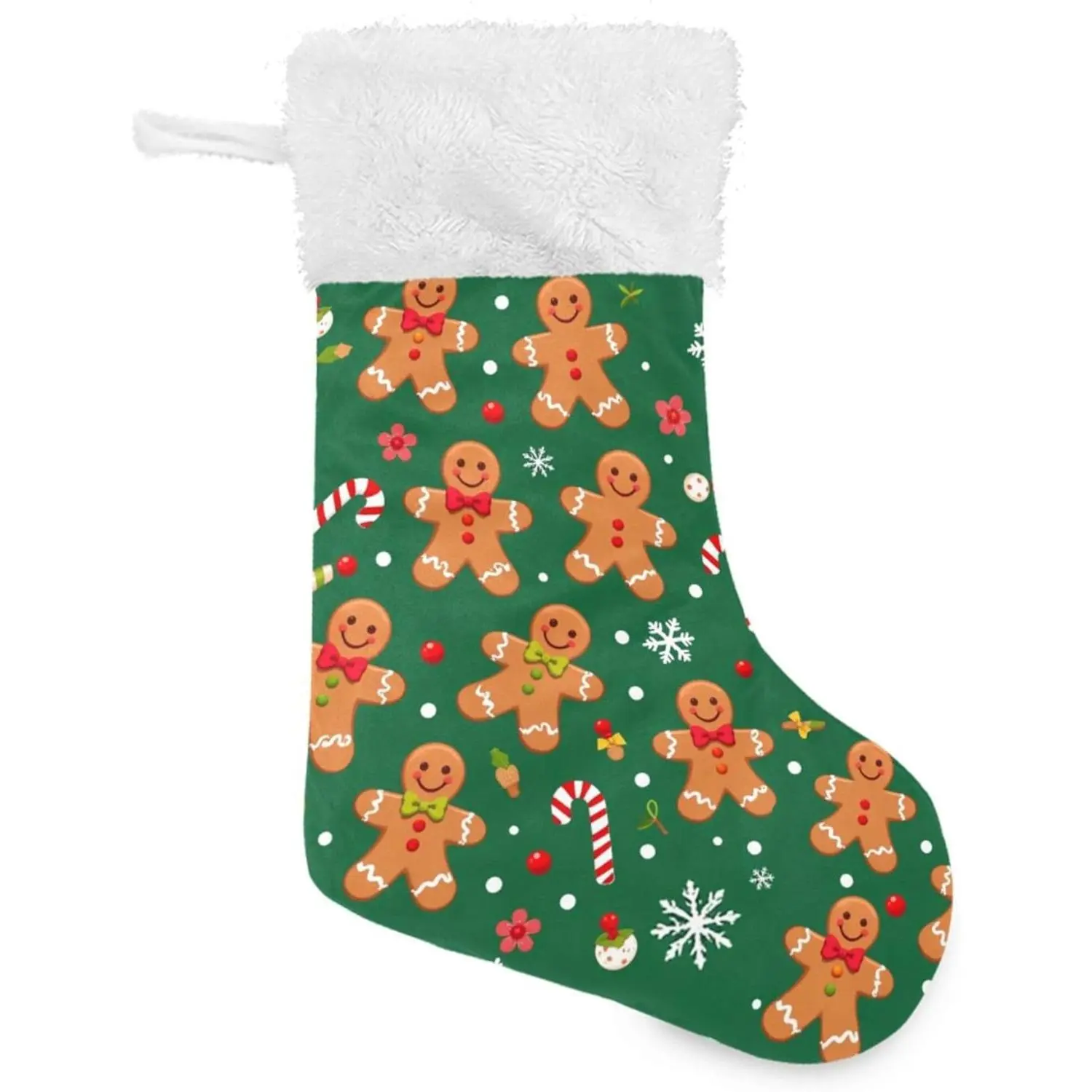 18 Inch Large Green Christmas Stockings with Gingerbread Man Cane Candy for Family Holiday Christmas Party Decorations Gifts