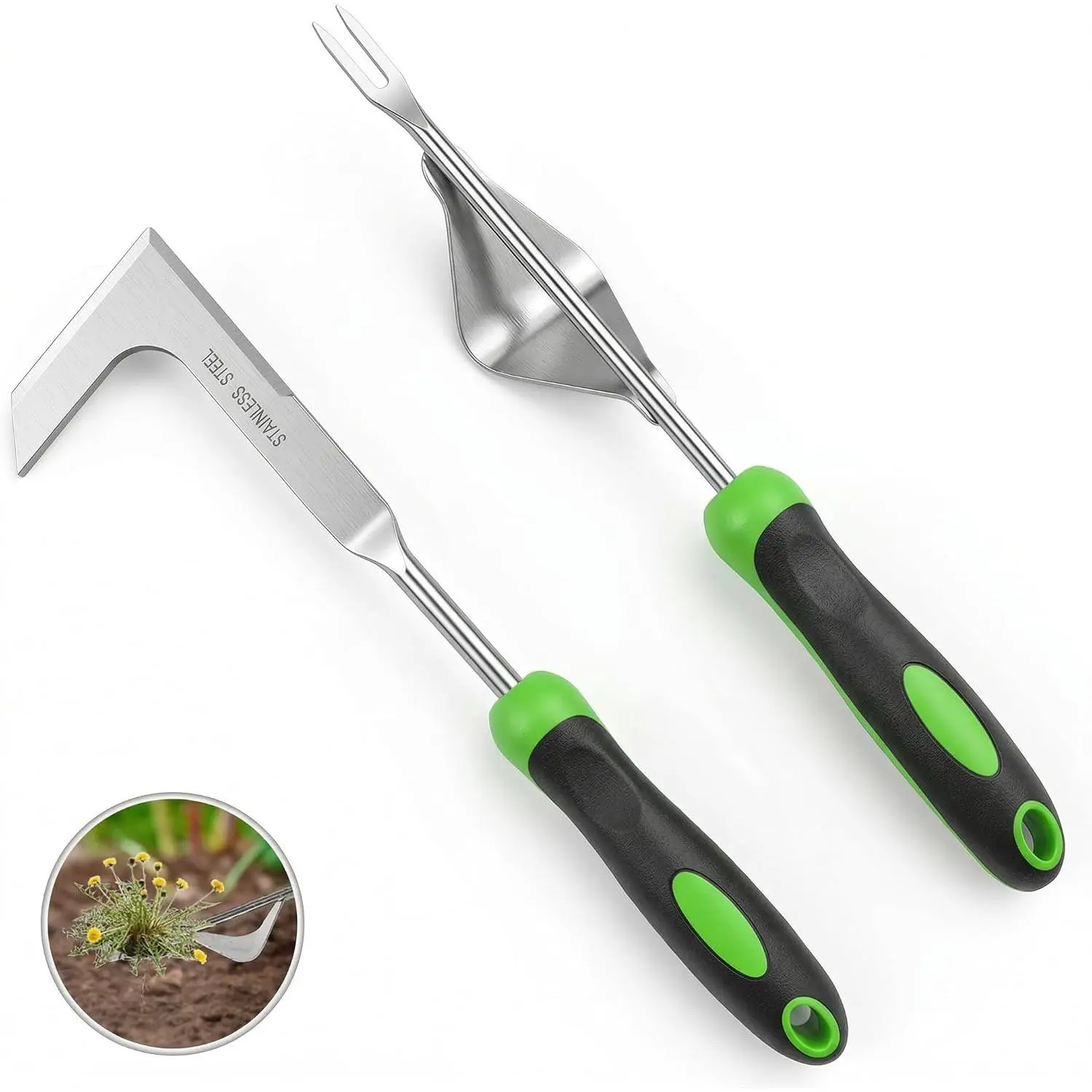 2- Weeding Tool Set, Manual Weed Puller Tool, Crack Weeder Crevice Weeding Tool Stainless Steel, Paving Brick Moss Dandelion Removal, Weed Remover Tool for Garden Patio