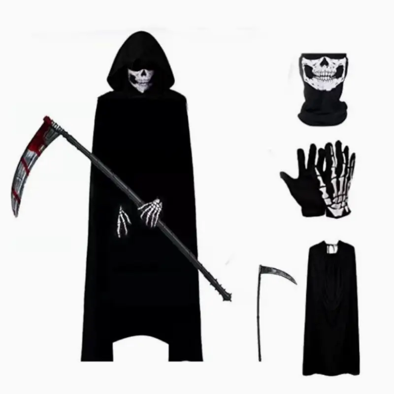 Halloween Death God Cosplay Cape Set, Scary Child Death God Scythe Adult Costume, Trendy Halloween for Kids and Adults, Costumes With Accessories