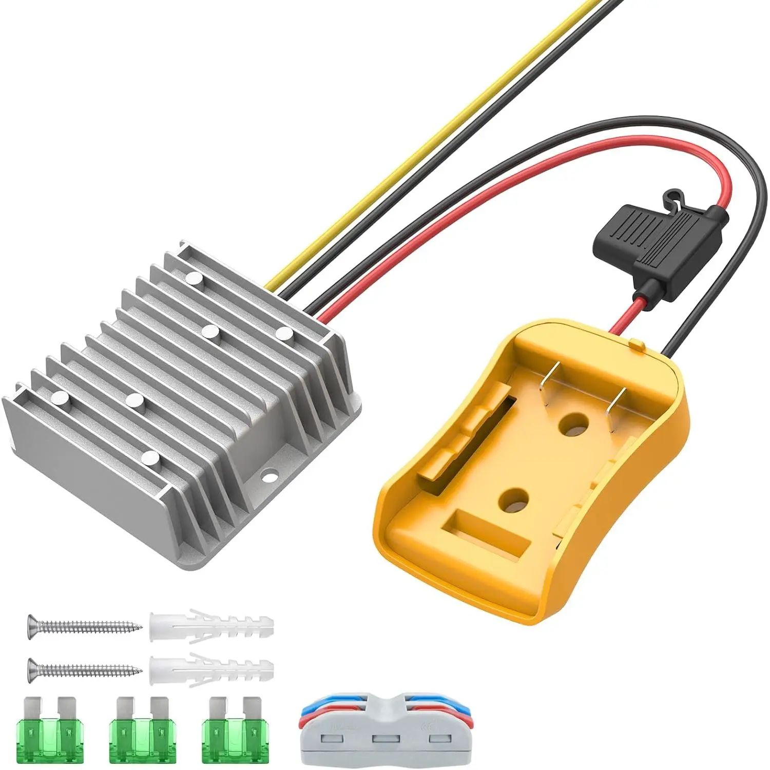 20V to 12V Step Down Buck Converter, 12V 20A 240W DC Voltage Regulator with 30A Fuse & Wire, Overload Safe Battery Adapter Compatible with 20V Batteries, RC Cars, Golf Carts, LED Strip Lights