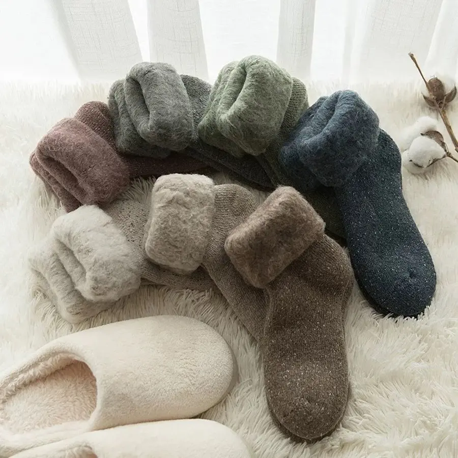 1 Pair Fleece Lined Thermal Socks Fluffy Fuzzy Thick Warm Socks For Women Cozy Home Sleep Boots Matching Cold Weather Thermal Foot Warmers