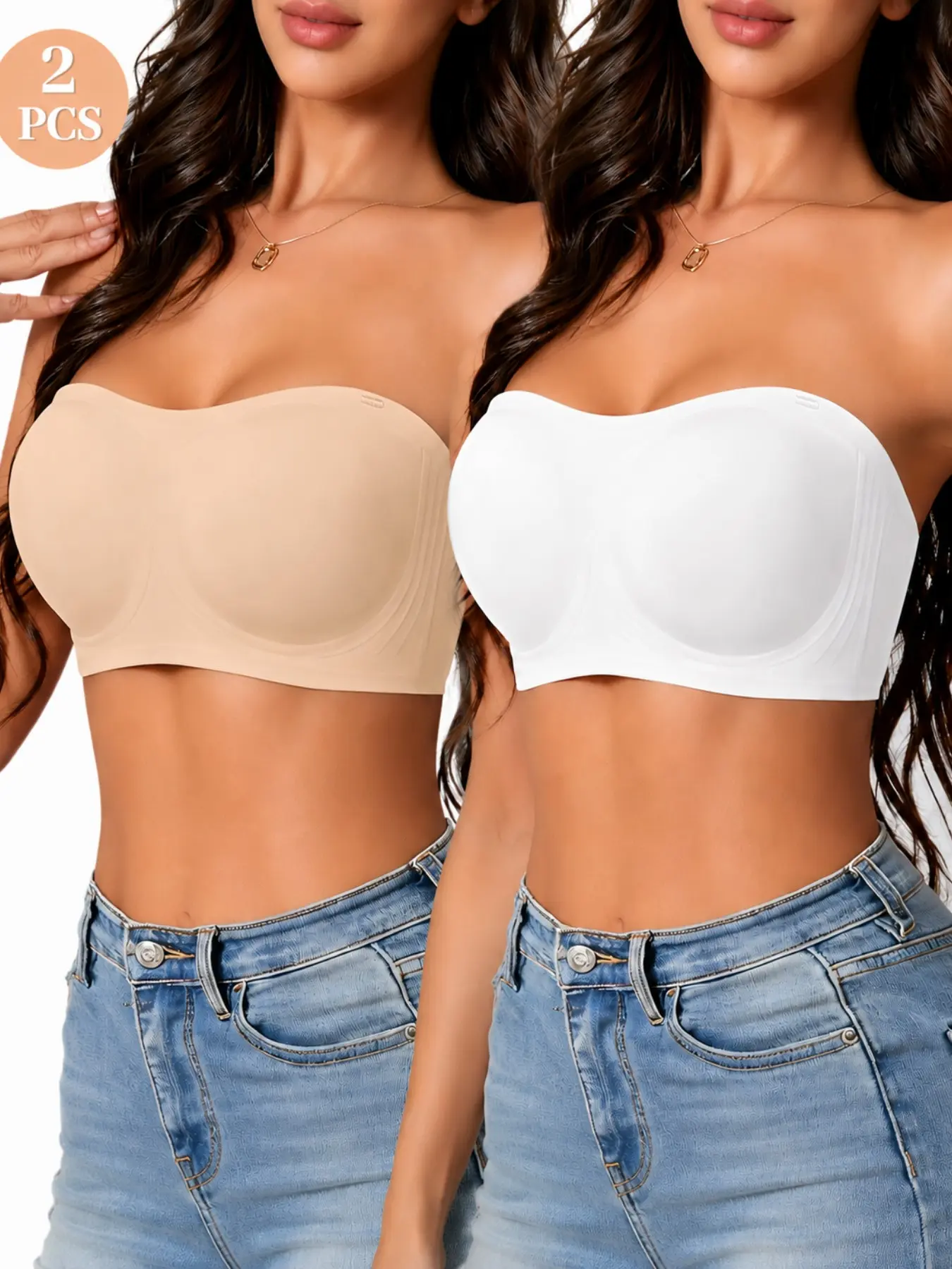 Women's Jelly Strapless Bandeau Bra, Non-Slip Silicone Grip, Padded Wireless Bra for Everyday Wear, Dresses and Tops, Medium Support, Non Wired Bra